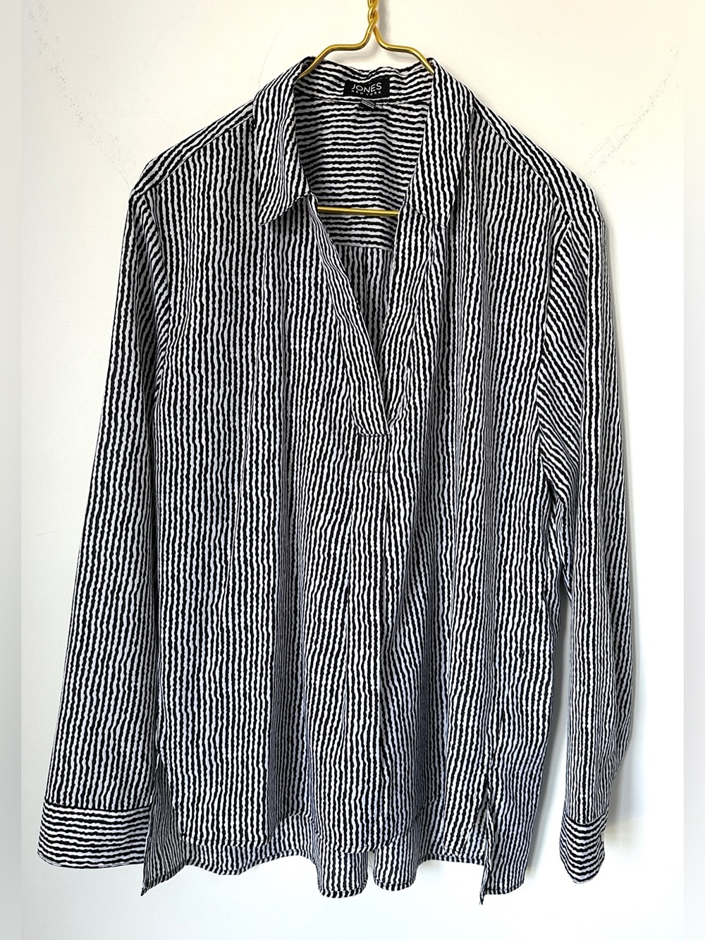 Jones New York Black White Striped Lightweight Flowy Tunic Blouse Top Women’s XL